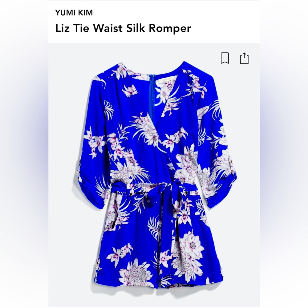 Worn once! Yumi Kim silk cobalt blue floral romper size medium